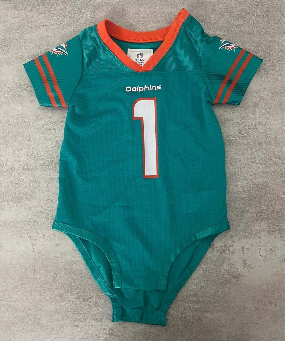 NFL Official Miami Dolphins Baby Onesie Tua Tagovailoa #1 Jersey 18 Months